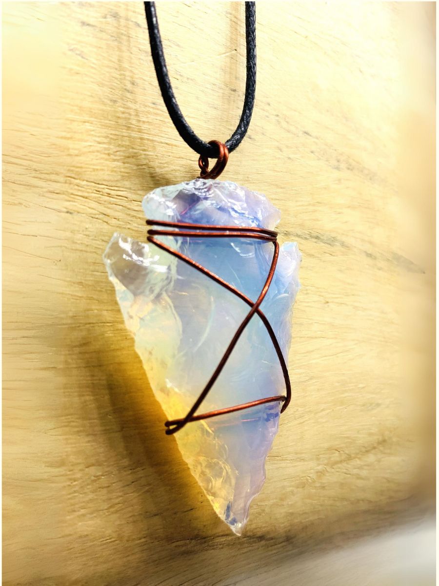 Opalite Arrowhead Pendant - Copper Wire Wrapped