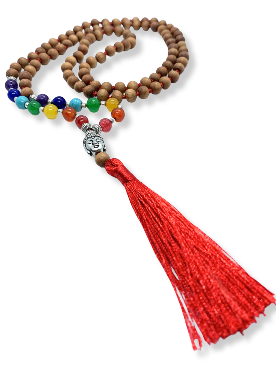 7 Chakra buddha Sandalwood Tassel MalA nECKLACE