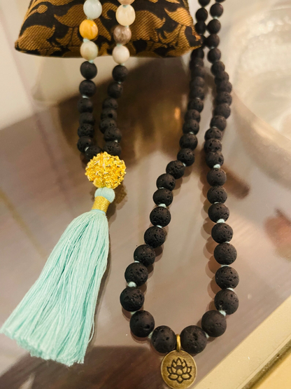 108-Bead Amazonite Lava Stone Mala for Meditation