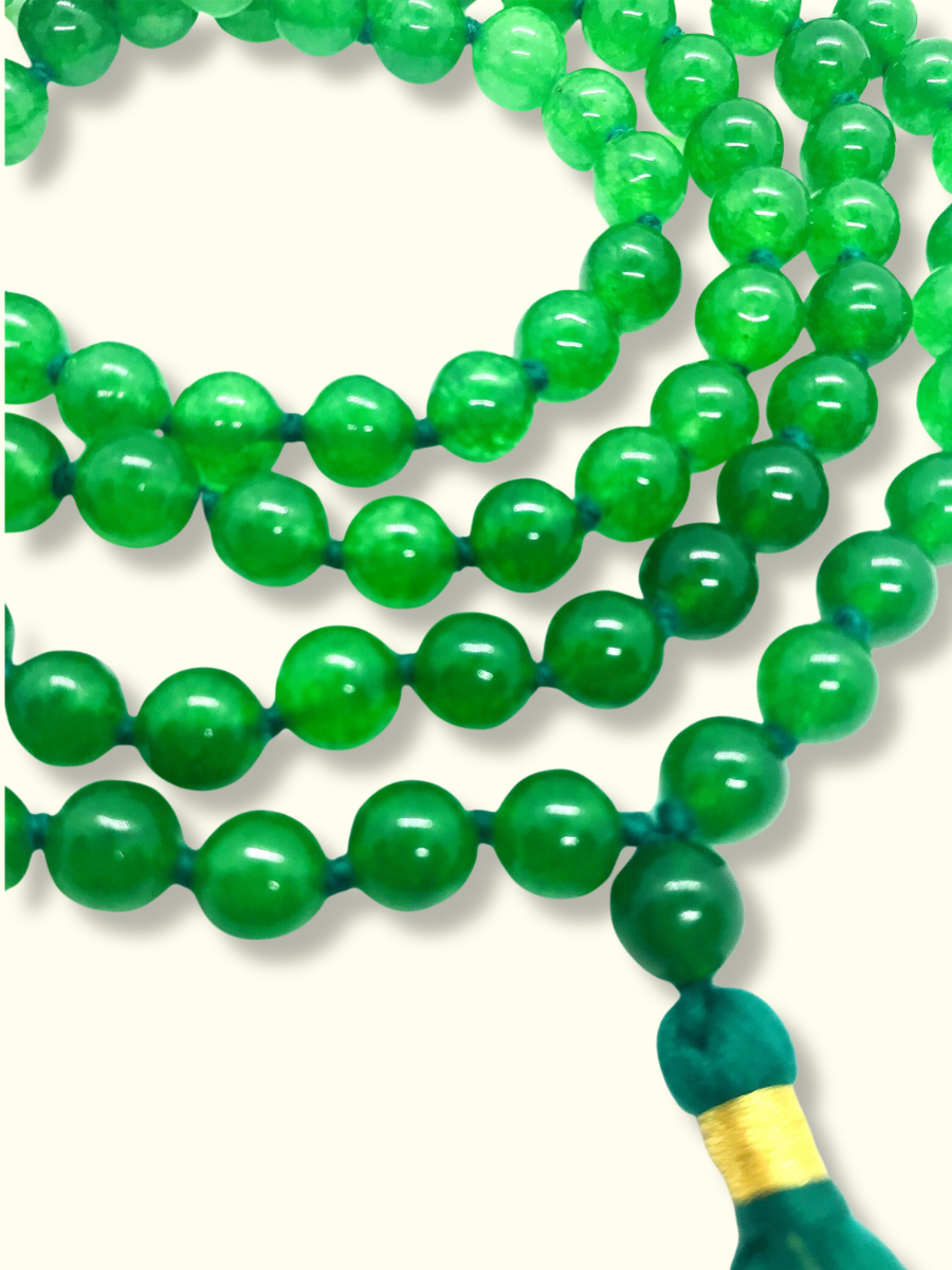 Green Jade Meditation Buddha Mala Necklace