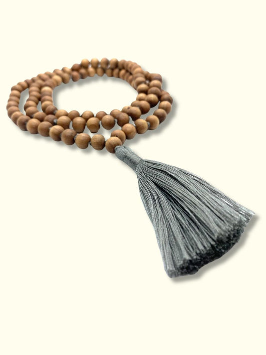 Natural Sandalwood Buddha Mala Grey