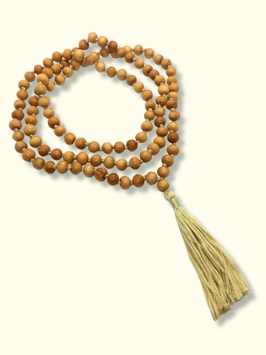 Natural Sandalwood Buddha Mala beige