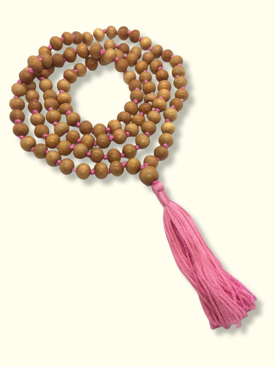 Natural Sandalwood Buddha Mala necklace pink