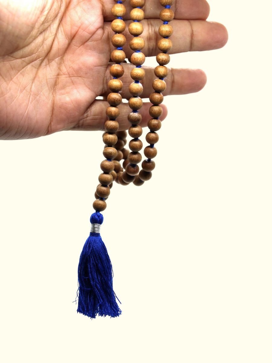 Natural Sandalwood Buddha Mala blue