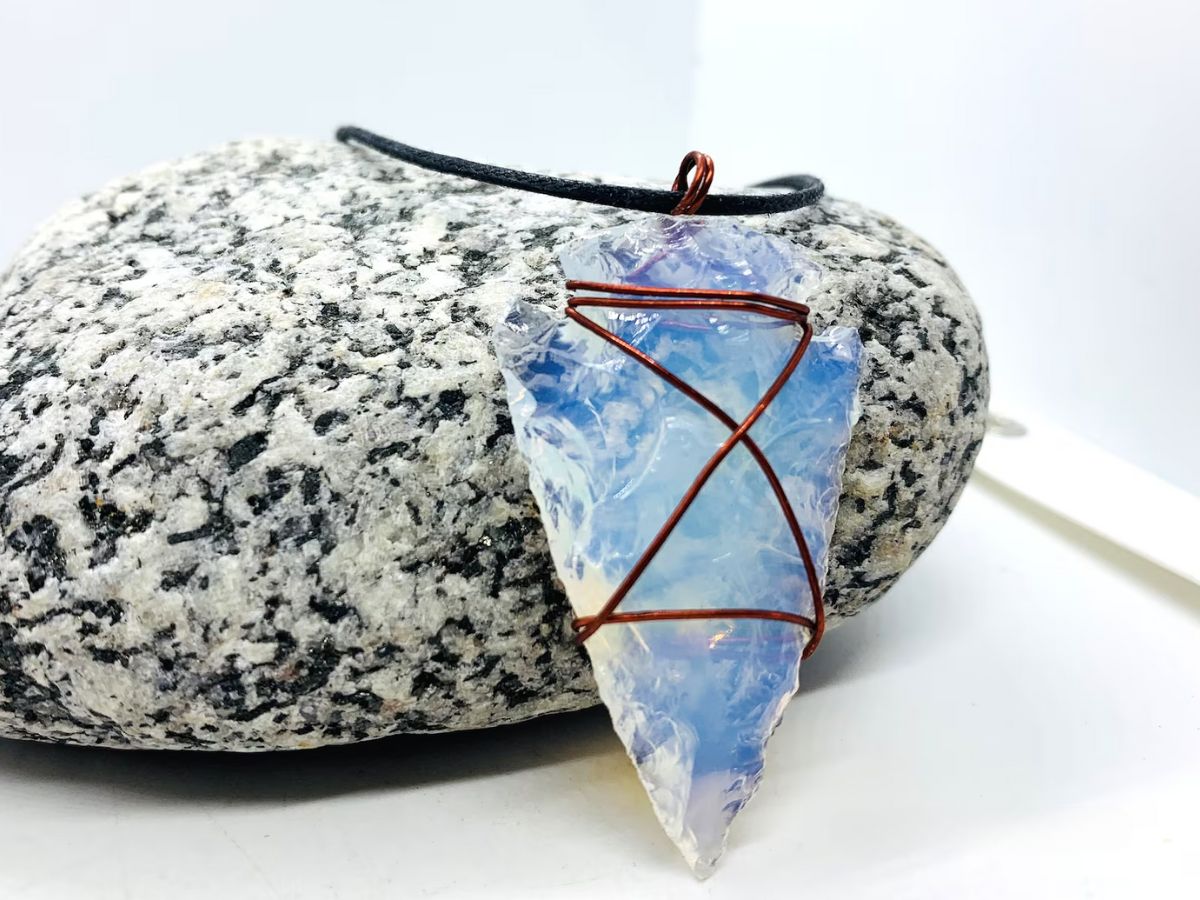 Opalite Arrowhead Pendant - Copper Wire Wrapped