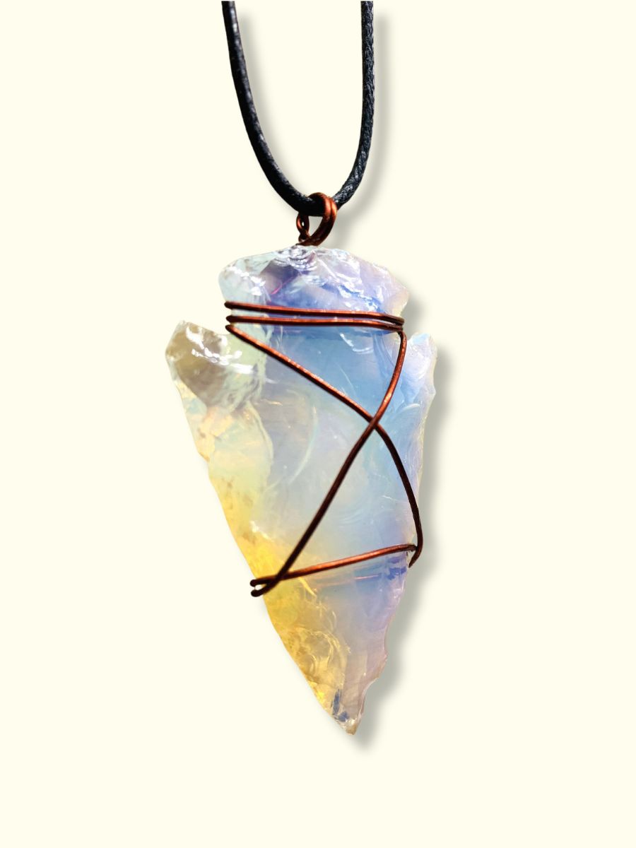 Opalite Arrowhead Pendant - Copper Wire Wrapped