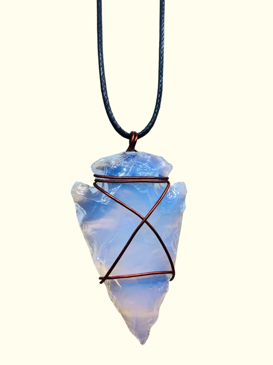 Opalite Arrowhead Pendant - Copper Wire Wrapped