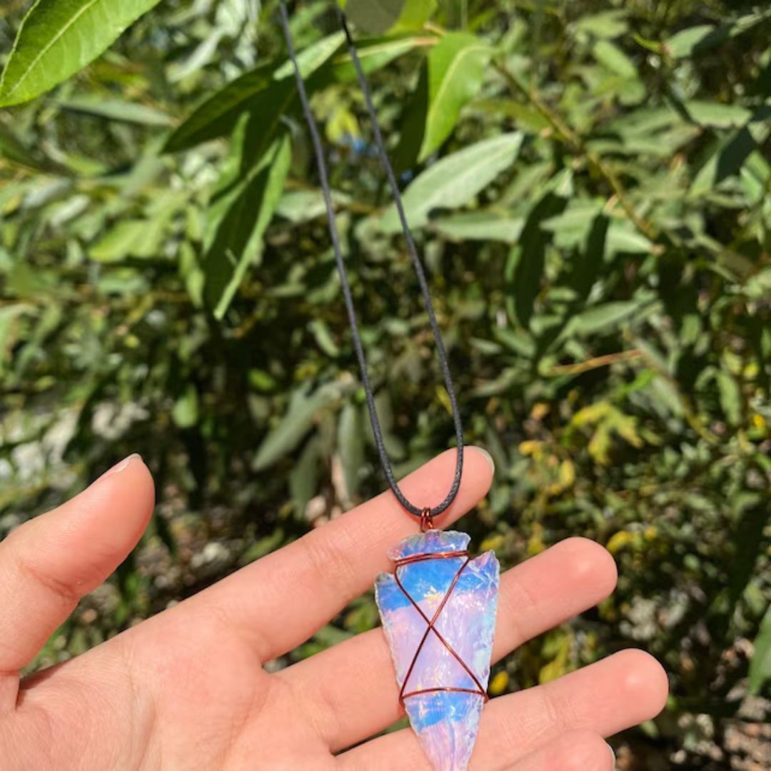 Enlightened Opalite Arrowhead Pendant - Copper Wire Wrapped