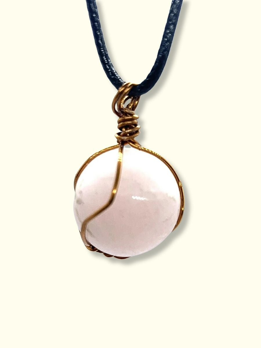 Heart Chakra Rose Quartz Crystal Pendant - Copper Wire Wrapped