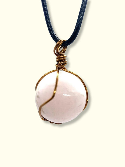 Heart Chakra Rose Quartz Crystal Pendant - Copper Wire Wrapped