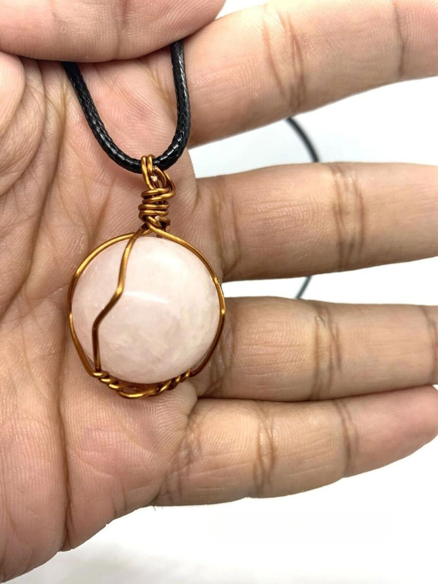 Heart Chakra Rose Quartz Crystal Pendant - Copper Wire Wrapped