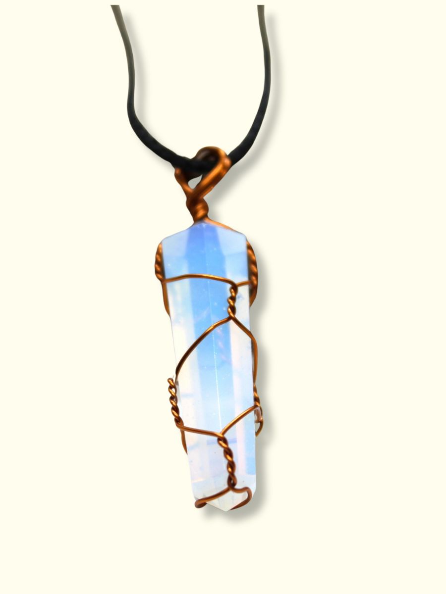 Mystic Opalite Buddha Charm: Copper-Wrapped - zigzag wrap