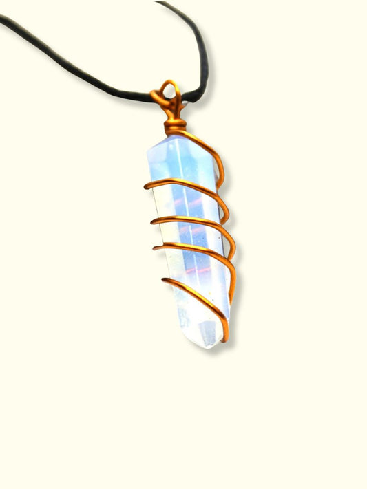 Mystic Opalite Buddha Charm: Copper-Wrapped - full wrap