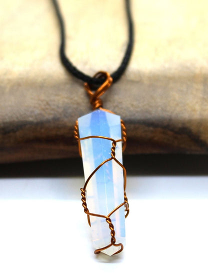 Mystic Opalite Buddha Charm: Copper-Wrapped - zigzag wrap