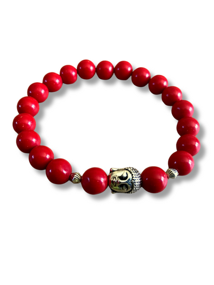 Red Coral Buddha  Bracelet