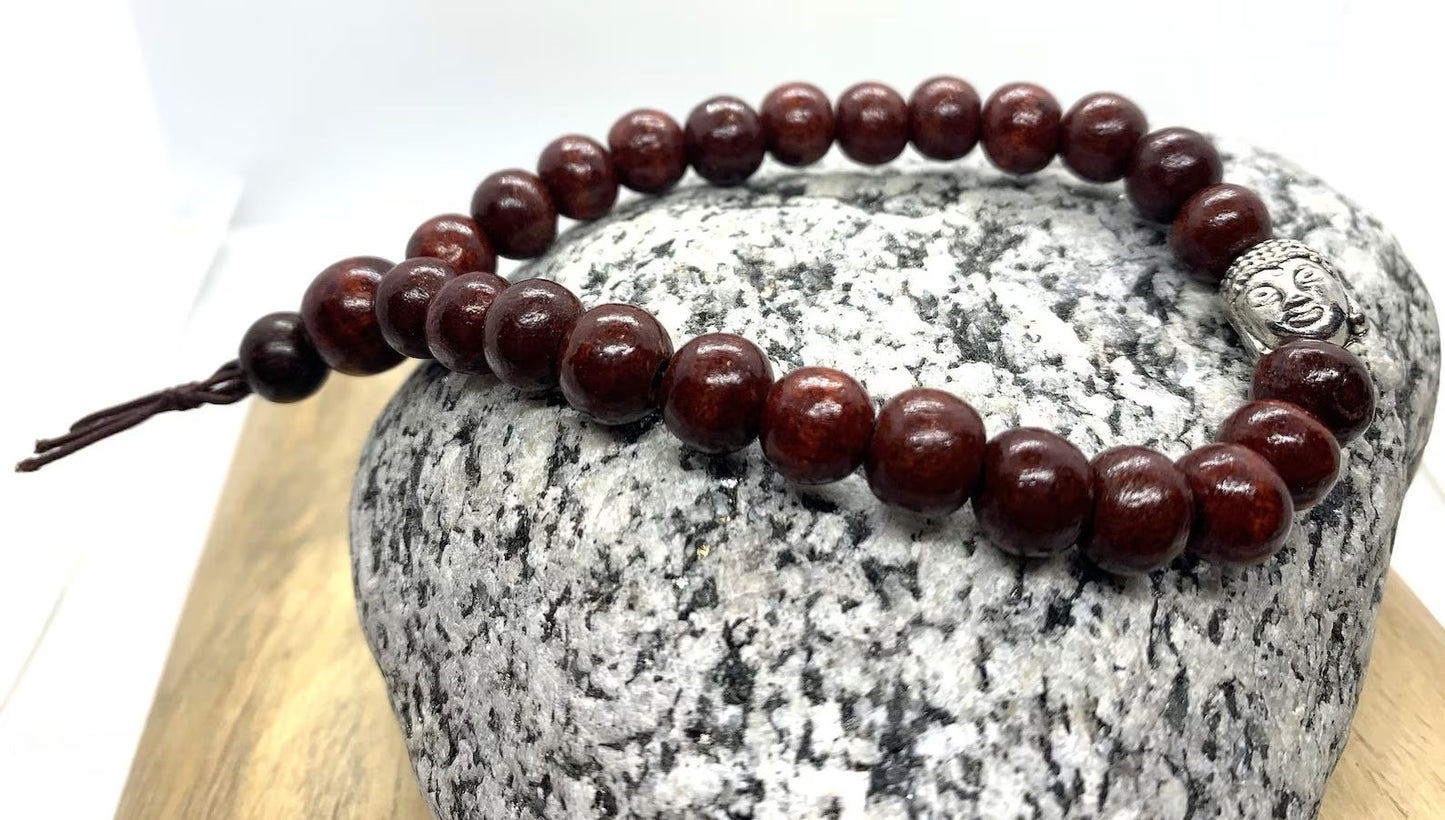 Red wood buddha bracelet - Buddhist jewelry 