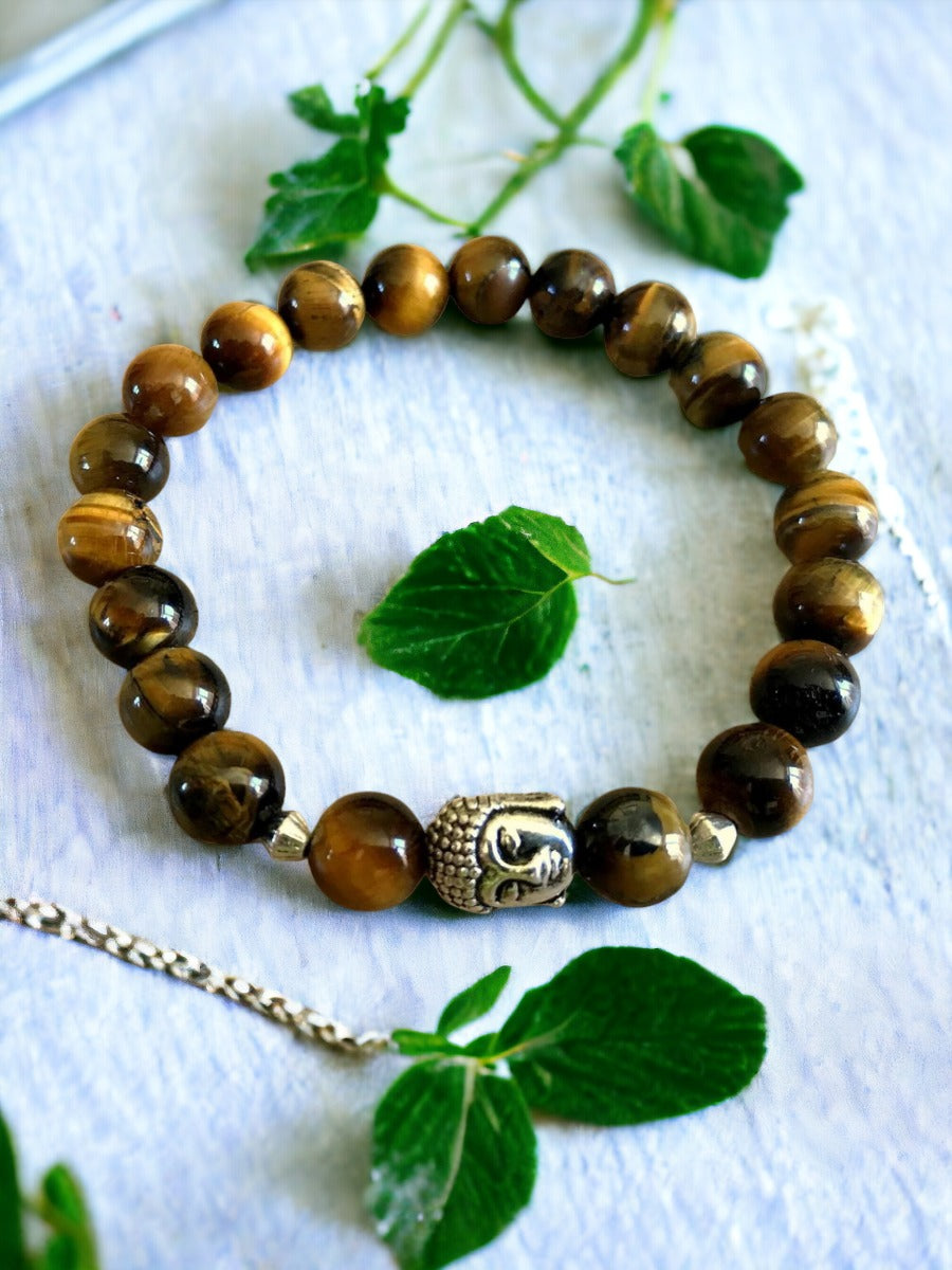 TIGER EYE BRACELET WITH SILVER HEAD BUDDHA